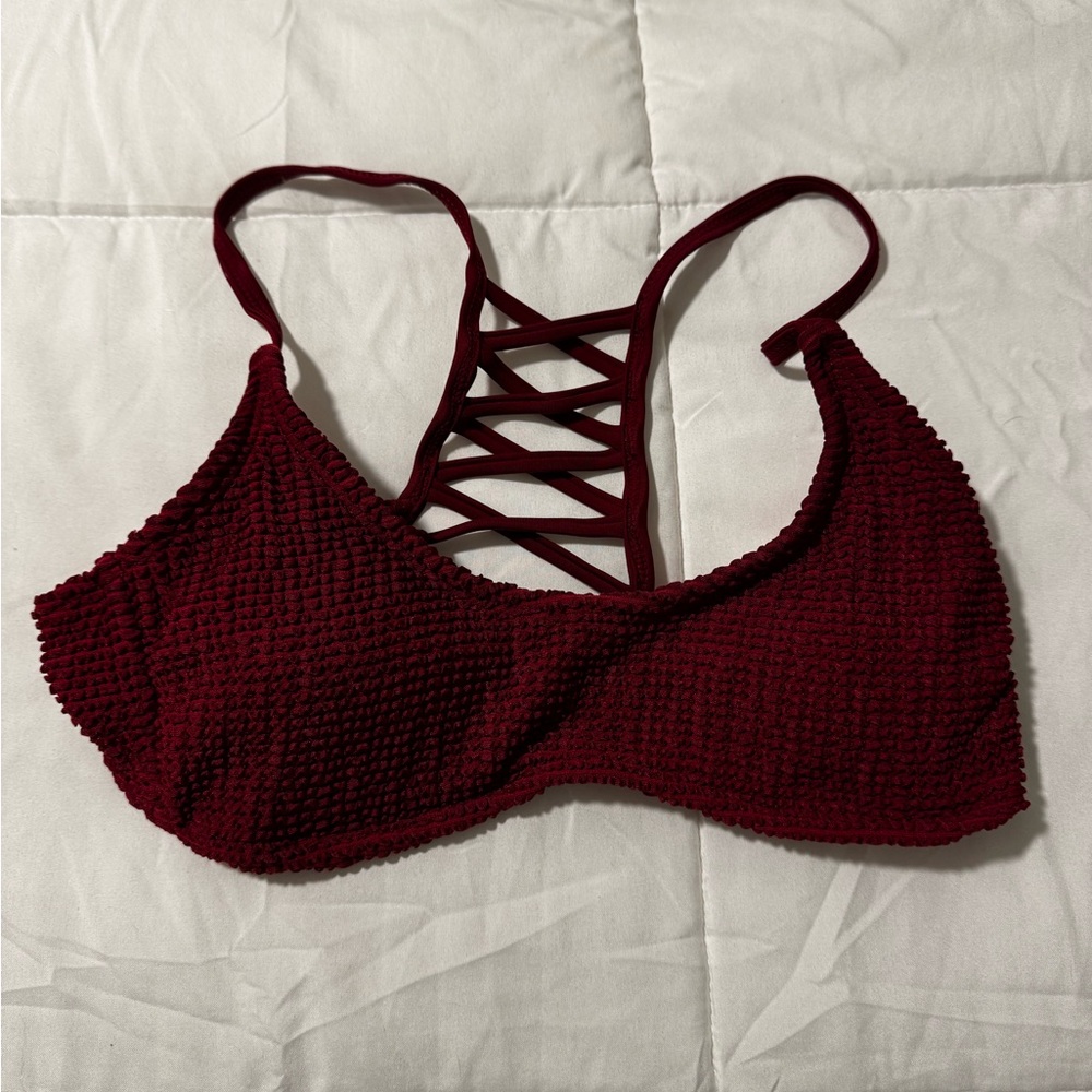 Women's Burgundy Textured Bikini Top
